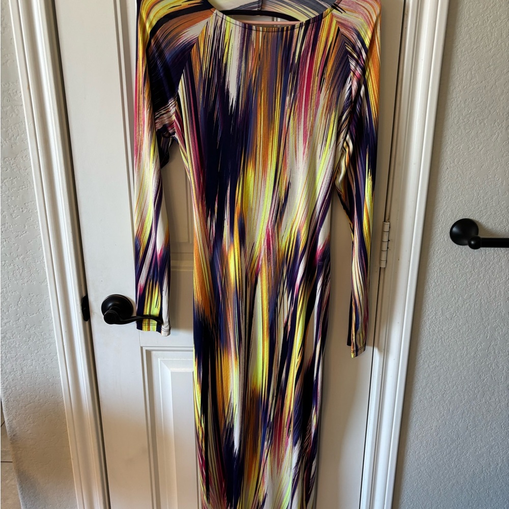 Fashion Nova Vibrant Multicolor Long Sleeve Dress